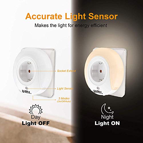 Umi. by Amazon - Luz nocturna con sensor de oscuridad y con enchufe integrado, 12 lm, toma de corriente con protección infantil (paquete de 6)