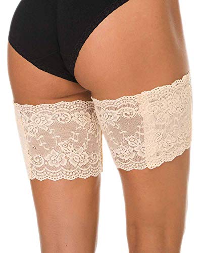 UMIPUBO - Banda para muslo, antifricción, elástica, de silicona, para mujer, media de encaje con bolsillo para teléfono móvil Beige Beige (1 Paire)