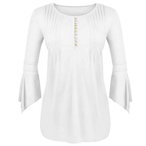 UMIPUBO Mujer Blusa 3/4 Manga Camisas Elegante Camisetas Primavera Verano Cuello en V Tops (M, Blanco)