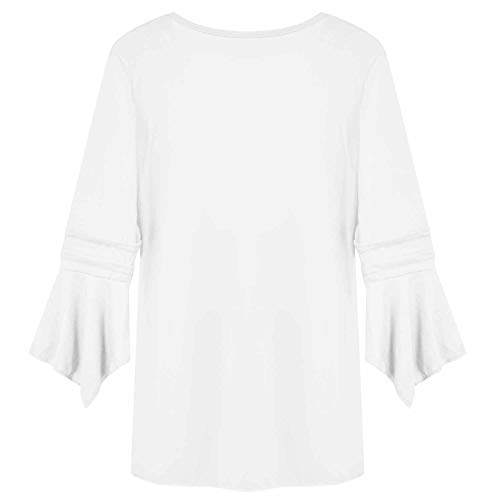 UMIPUBO Mujer Blusa 3/4 Manga Camisas Elegante Camisetas Primavera Verano Cuello en V Tops (M, Blanco)