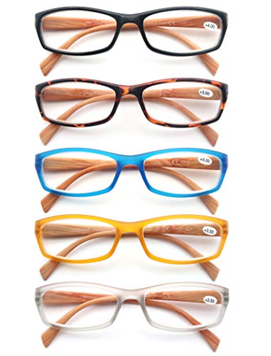 Un Pack de 5 Gafas de Lectura 2.5 Efecto Madera/Gafas para Presbicia para Hombres y Mujeres,Buena Vision Ligeras Comodas,Vista de Cerca/Vista Cansada