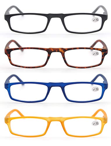 Un Pack de Cuatro Gafas de Lectura 2.5 para Hombres/Mujeres - Lente Clara,Vision Clara - Moda,Practicas,Ligeras,Comodas,Colores Negro-Azul-Marron-Amarillo