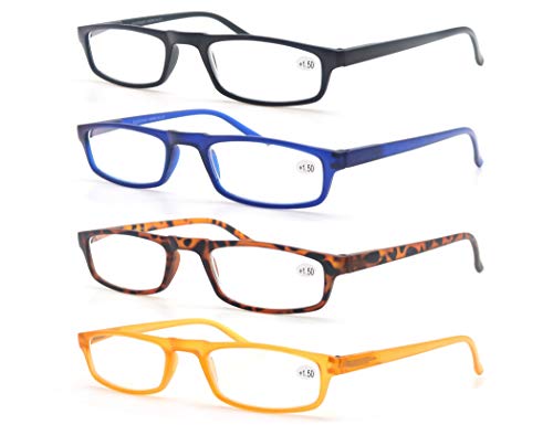 Un Pack de Cuatro Gafas de Lectura 2.5 para Hombres/Mujeres - Lente Clara,Vision Clara - Moda,Practicas,Ligeras,Comodas,Colores Negro-Azul-Marron-Amarillo