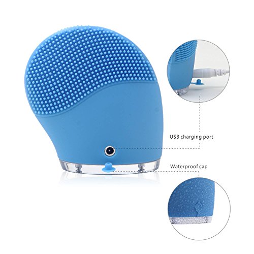 Uni-right Limpiador Facial Electrico, Cepillo Limpieza Facial de Silicona, Masajeador, para todo tipo de pieles, Protección contra el agua, Rejuvenece la Piel, Recargable USB (azul)
