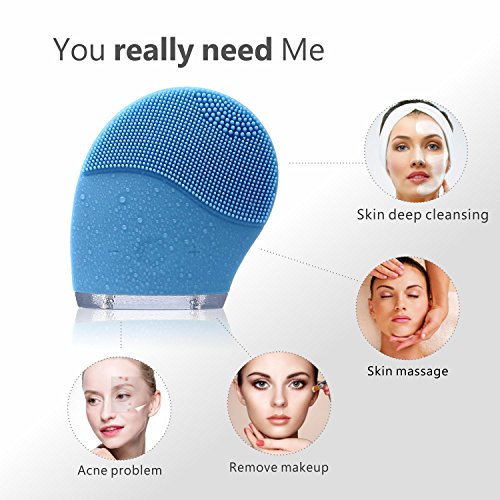 Uni-right Limpiador Facial Electrico, Cepillo Limpieza Facial de Silicona, Masajeador, para todo tipo de pieles, Protección contra el agua, Rejuvenece la Piel, Recargable USB (azul)