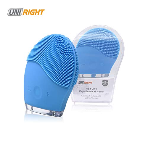 Uni-right Limpiador Facial Electrico, Cepillo Limpieza Facial de Silicona, Masajeador, para todo tipo de pieles, Protección contra el agua, Rejuvenece la Piel, Recargable USB (azul)