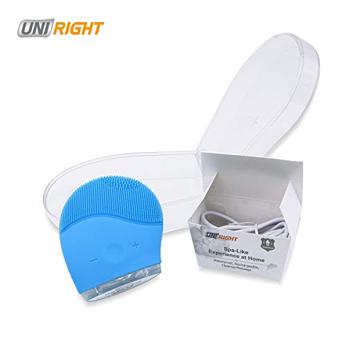 Uni-right Limpiador Facial Electrico, Cepillo Limpieza Facial de Silicona, Masajeador, para todo tipo de pieles, Protección contra el agua, Rejuvenece la Piel, Recargable USB (azul)