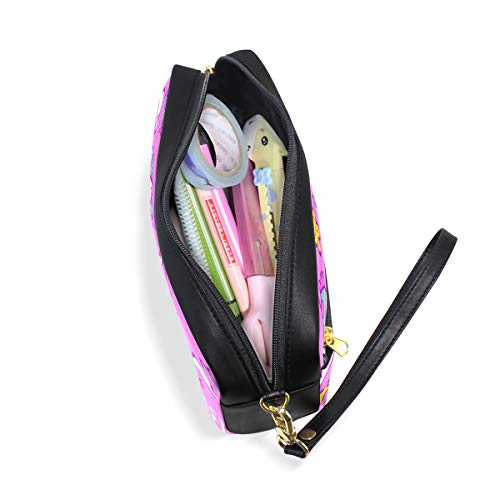 Unicornio Rosa Lápiz Pounch para Adolescentes Pen Case Bolsa de Maquillaje Cremallera Niño Niña Mujeres Escuela Escuela Escritura Suministro Cuero PU con Compartimentos