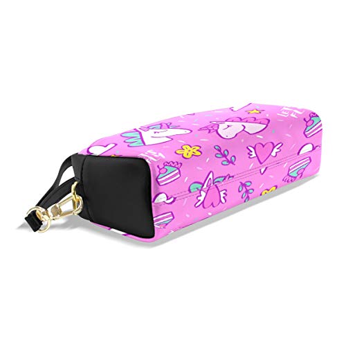 Unicornio Rosa Lápiz Pounch para Adolescentes Pen Case Bolsa de Maquillaje Cremallera Niño Niña Mujeres Escuela Escuela Escritura Suministro Cuero PU con Compartimentos