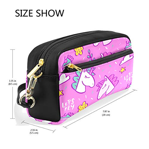 Unicornio Rosa Lápiz Pounch para Adolescentes Pen Case Bolsa de Maquillaje Cremallera Niño Niña Mujeres Escuela Escuela Escritura Suministro Cuero PU con Compartimentos
