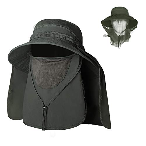 Unigear Sombrero para el Sol Gorro Pescador Anti-UV UPF50+ Gorra Pesca Solar ala Ancha Transpirable Multiusos con Velo y Mosquitera Protección Cuello Al Aire Libre (Verde)