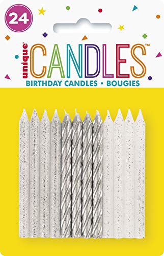 Unique Party - Espiral Velas de Cumpleaños - Color Brillo y Plata - Paquete de 24 (19975) , color/modelo surtido