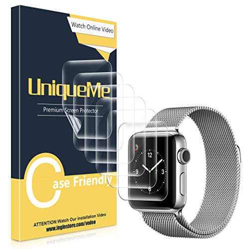 UniqueMe [6 Pack] Protector de Pantalla para Apple Watch 38mm Series 1/2 / 3, [Fácil instalación] [Sin Burbuja] Fácil instalación HD Soft Claro Suave Caso Amistoso Anti-Scratch para Apple Watch 38mm