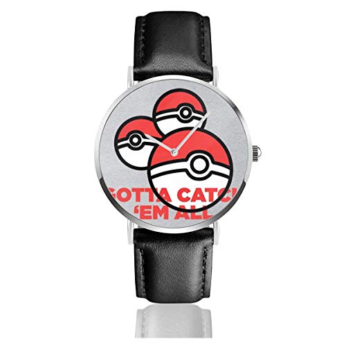Unisex Business Casual Monster Balls Gotta Catch Em Todos los Relojes Reloj de Cuero de Cuarzo