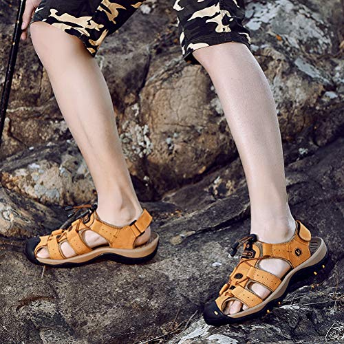 Unitysow Sandalias Hombre Verano Los Zapatillas de Senderismo Transpirable Peso Ligero Cuero Camper Deportivas Sandalias Al Aire Libre Pescador Playa Zapatos,Amarillo,40