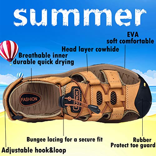 Unitysow Sandalias Hombre Verano Los Zapatillas de Senderismo Transpirable Peso Ligero Cuero Camper Deportivas Sandalias Al Aire Libre Pescador Playa Zapatos,Amarillo,40