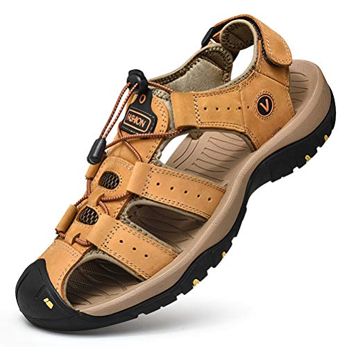 Unitysow Sandalias Hombre Verano Los Zapatillas de Senderismo Transpirable Peso Ligero Cuero Camper Deportivas Sandalias Al Aire Libre Pescador Playa Zapatos,Amarillo,40