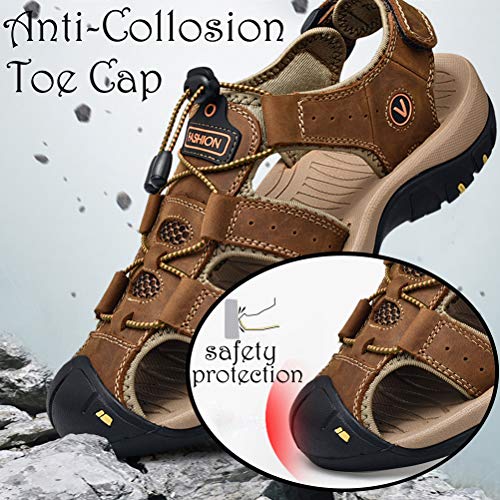 Unitysow Sandalias Hombre Verano Los Zapatillas de Senderismo Transpirable Peso Ligero Cuero Camper Deportivas Sandalias Al Aire Libre Pescador Playa Zapatos,Amarillo,40