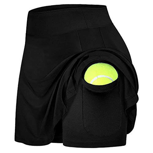 UNKN - Faldas de tenis para mujer con bolsillos elásticos para correr, yoga, con bolsillos de golf, Mujer, color Negro, tamaño M