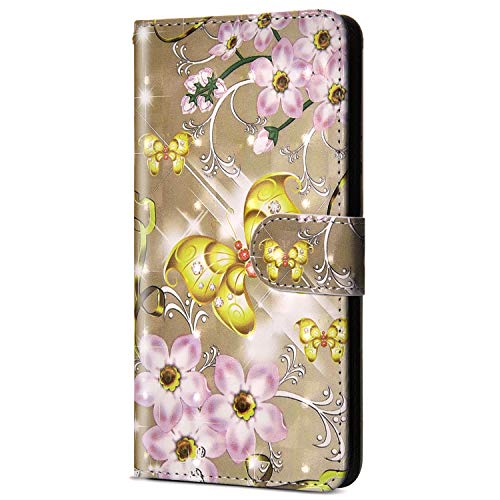 Uposao Compatible para Samsung Galaxy S7 Funda Piel PU Cuero Libro Flip Cover con Tapa,Glitter Brillante Purpurina Cubierta Billetera Soporte Plegable Ranura Tarjeta,Cierre Magnético,Mariposa,oro