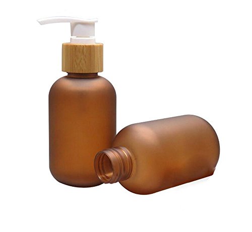 Upstore - Botella de plástico antigoteo con bomba de bambú, dispensador de jabón líquido para inodoros, cosméticos, lociones, contenedores de almacenamiento, plástico, marrón, 120ml/4oz