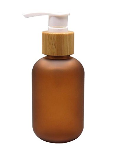 Upstore - Botella de plástico antigoteo con bomba de bambú, dispensador de jabón líquido para inodoros, cosméticos, lociones, contenedores de almacenamiento, plástico, marrón, 120ml/4oz