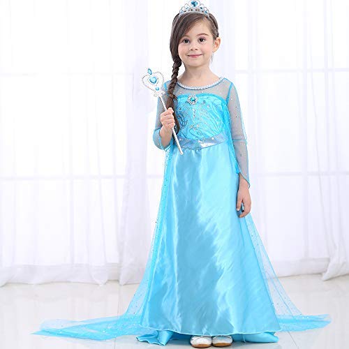 URAQT Disfraz de Princesa Elsa, Traje del Vestido Traje de Princesa de la Nieve Vestido Infantil Disfraz de Princesa de Niñas para a Cumpleaños Navidad Halloween