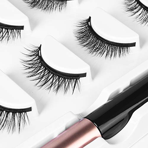 URAQT Pestañas Magnéticas con Delineador de Ojos, 5 pares de Pestañas Postizas 3D Reutilizables con Delineador de Ojos y Pinzas Magnéticas Impermeables, Aspecto Natural y Larga Duración