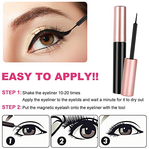 URAQT Pestañas Magnéticas con Delineador de Ojos, 5 pares de Pestañas Postizas 3D Reutilizables con Delineador de Ojos y Pinzas Magnéticas Impermeables, Aspecto Natural y Larga Duración