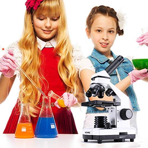 USCAMEL Microscopio paraniños ,de Vidrio Optico de Alta Calidad de 40-400x Para Estudiantes de Investigación Científica, con Muestras Biológicas Incluidas