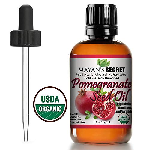 USDA Certified Organic Pomegranate Seed Oil for Skin Repair -Glass Bottle Cold Pressed and Pure Rejuvenating Oil for Skin, Hair and Nails