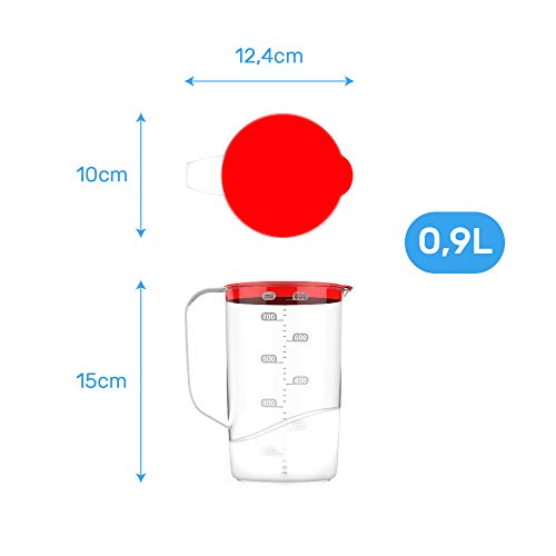 USE, Chef- Vaso medidor batidora de Cocina Fabricado plástico reciclable- Recipiente Mezclador de plástico repostería (0.9 litros)