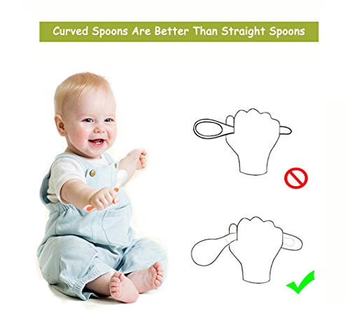 Utensilios para bebé Cucharas Set de bifurcaciones con estuche seguro para viajes Niños Alimentación Cuchara de entrenamiento Agarre fácil Resistente al calor Flexible Aprender cucharas (juego de 2)