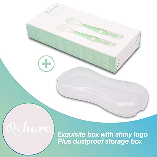 Utensilios para bebé Cucharas Set de bifurcaciones con estuche seguro para viajes Niños Alimentación Cuchara de entrenamiento Agarre fácil Resistente al calor Flexible Aprender cucharas (juego de 2)