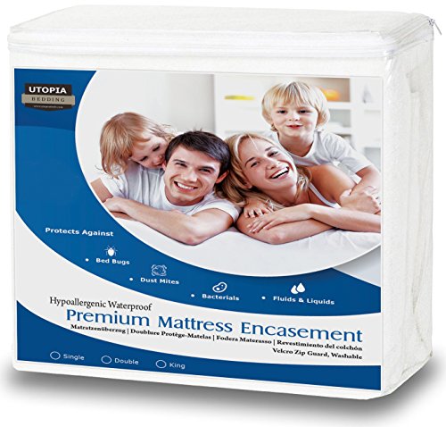Utopia Bedding Funda de colchón Impermeable con Cremallera - Altura del colchón 25-35 cm - Protección contra líquidos, Insectos y ácaros del Polvo (150 x 200 cm)