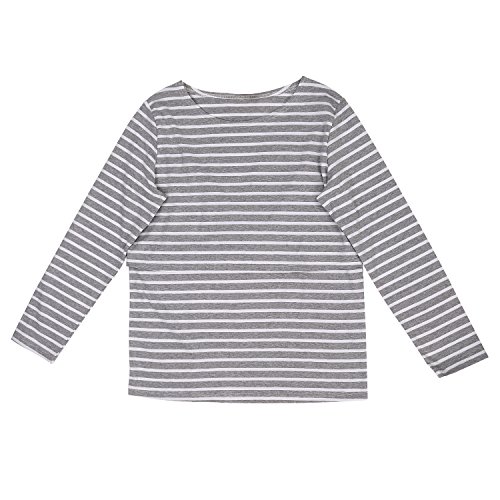 UTOVME Mujeres Camiseta de Lactancia Premamá Camisa de Maternidad Ropa de Enfermería, Rayado de Mangas Largas Gris M