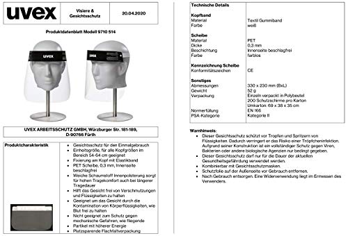 uvex 9710 Visera Protectora para la Cara - Mascara Protectora Facial - Desechable - Transparente - para Hombres y Mujeres