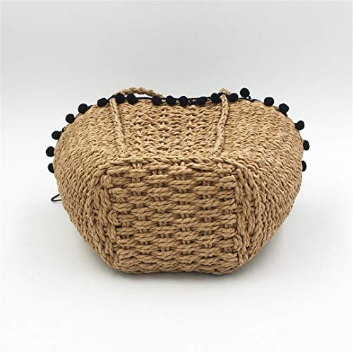 VADFLOD Bolso de Playa de Paja de Bohemia Hecho a Mano Bolsas de Hombro Femeninas Tejidas Bolso de Punto de Verano Cesta con cordón Bolsa de Mensajero, Bolso marrón, One_Size