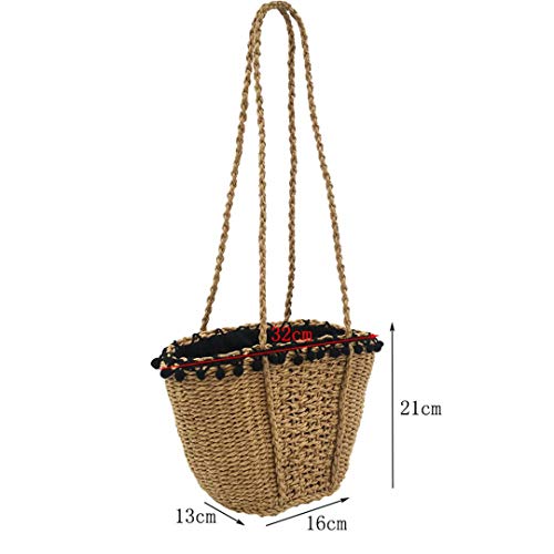 VADFLOD Bolso de Playa de Paja de Bohemia Hecho a Mano Bolsas de Hombro Femeninas Tejidas Bolso de Punto de Verano Cesta con cordón Bolsa de Mensajero, Bolso marrón, One_Size
