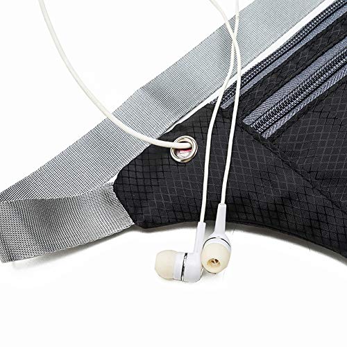 VAGHVEO - Riñonera impermeable de gran capacidad para mujeres, hombres, correr, senderismo, ciclismo, compras, viaje, bolsa de 3 bolsillos ajustable y correa elástica para auriculares, color negro