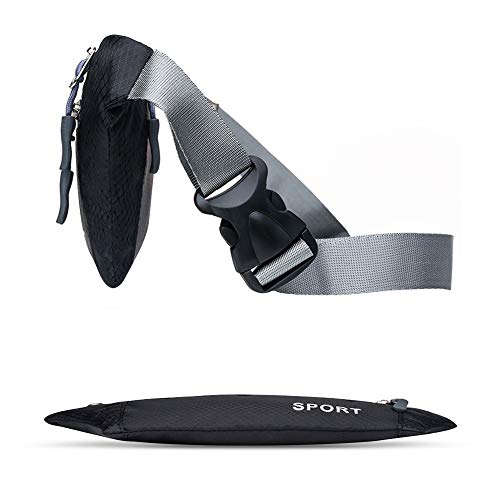 VAGHVEO - Riñonera impermeable de gran capacidad para mujeres, hombres, correr, senderismo, ciclismo, compras, viaje, bolsa de 3 bolsillos ajustable y correa elástica para auriculares, color negro