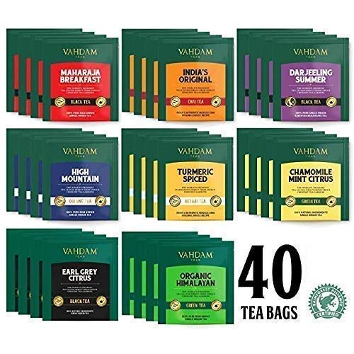 VAHDAM, muestra de bolsitas de té surtidas - Juego de regalo de 8 sabores de té, 40 bolsitas de té | El té favorito de OPRAH