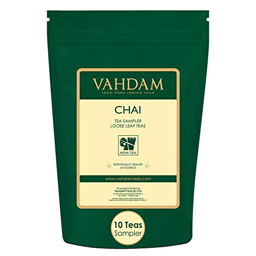 VAHDAM, Muestra de Té Chai - 10 TEAS, 50 Porciones | ESPECIAS 100% NATURALES | Tés Masala Chai originales de la India | Brew Hot, Iced o Chai Latte | Chai té de hojas sueltas, 100 g