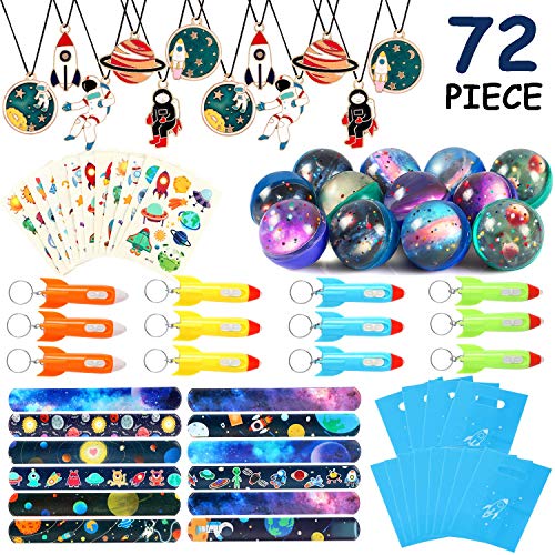 vamei 72 Piezas de Aarticulos de Fiesta Niño Galaxia Suministros de Fiesta en el Espacio Exterior con Pegatinas de Llavero de Cohete Llenadores de Bolsas de Fiesta para niños Regalos Cumpleaños