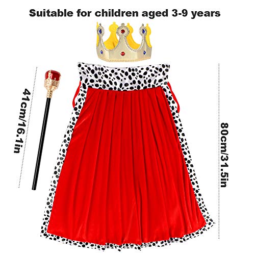 vamei Disfraces de niños Disfraz de Reina Disfraz de Rey Conjunto de Disfraces Traje de Natividad Capa Corona Cetro Real Disfraces de Halloween para niños Cosplay Juego de Roles Fiesta 3-9 años