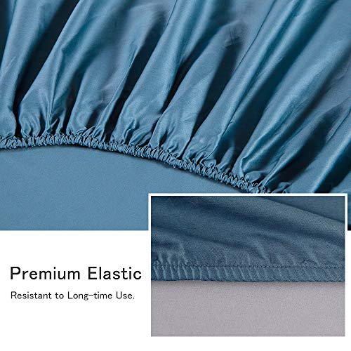 Vanc Home 1000TC - Sábana bajera ajustable (algodón egipcio, 40,6 cm de profundidad, color azul cian, doble)