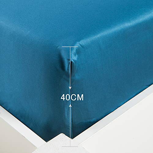 Vanc Home 1000TC - Sábana bajera ajustable (algodón egipcio, 40,6 cm de profundidad, color azul cian, doble)
