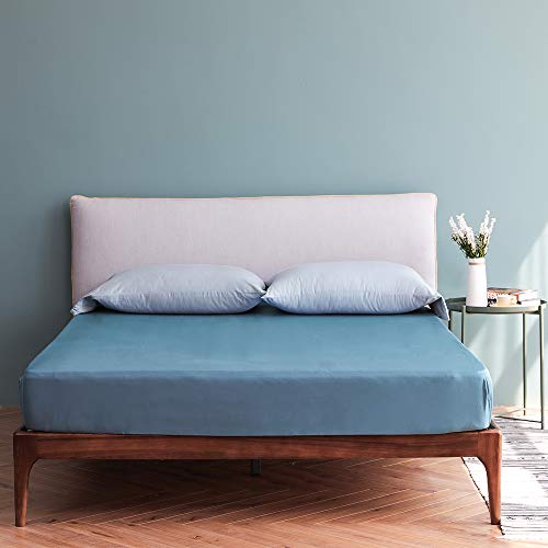 Vanc Home 1000TC - Sábana bajera ajustable (algodón egipcio, 40,6 cm de profundidad, color azul cian, doble)