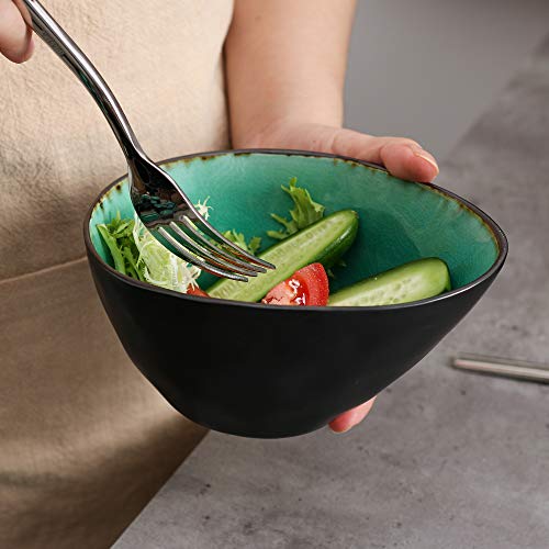 vancasso Serie Coco Juego de Vajillas Esmaltadas Gres Vajilla Irregular de 33 Piezas Verde Agua, para 12 Personas, 12 Cuencos 12 Plato de Salsa, 6 Platos y 3 Plato Grande
