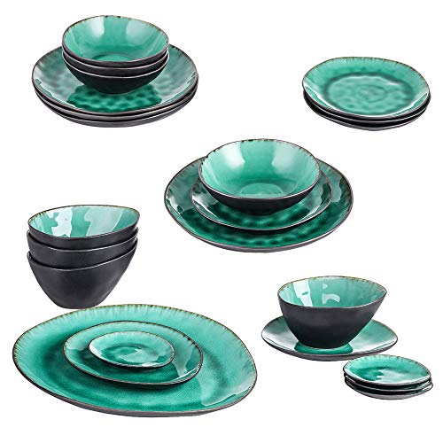 vancasso Serie Coco Juego de Vajillas Gres de 23 Piezas Irregular Vajillas Esmaltadas, servicio para 4/8 personas